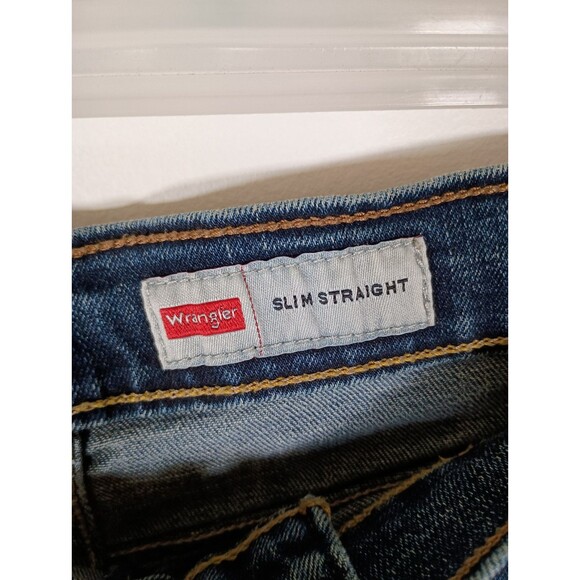 Wrangler Mens Slim Straight Denim Medium Wash Zip Blue Jeans Size 42 X 30 - Picture 2 of 7